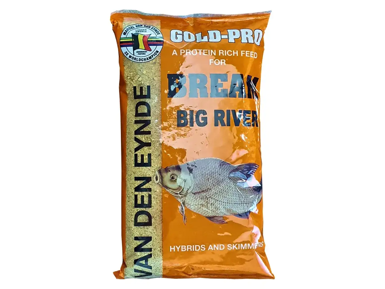 Opakowanie zanęty Gold Pro z wizerunkiem ryby i napisem "Big River". Idealna na duże rzeki.