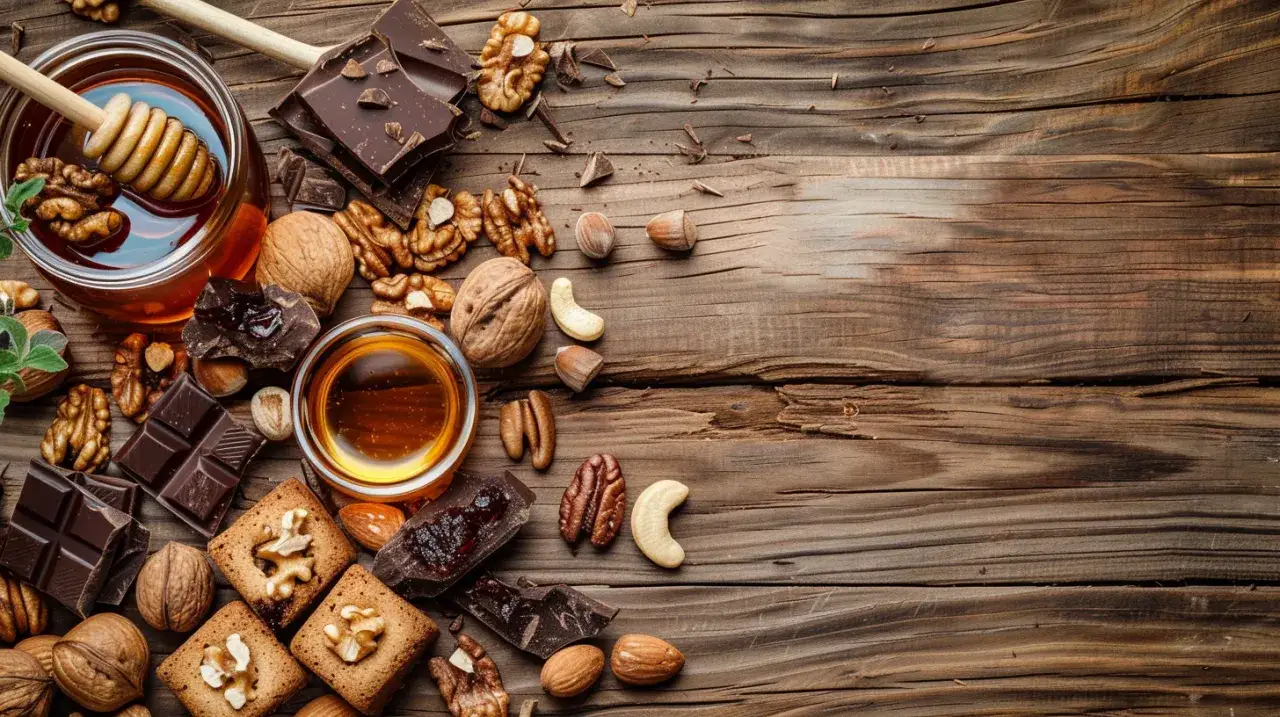 Ciasto z orzechami, miodem, powidłami śliwkowymi i czekoladą