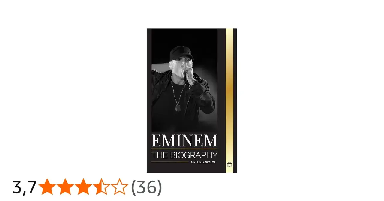 Okładka książki "Eminem: The Biography" z czarno-białym zdjęciem rapera.