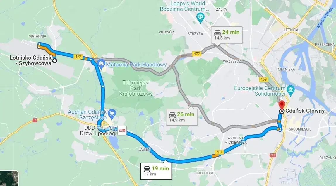 Ile kosztuje taxi z lotniska w Gdańsku na dworzec PKP? Sprawdź ceny!