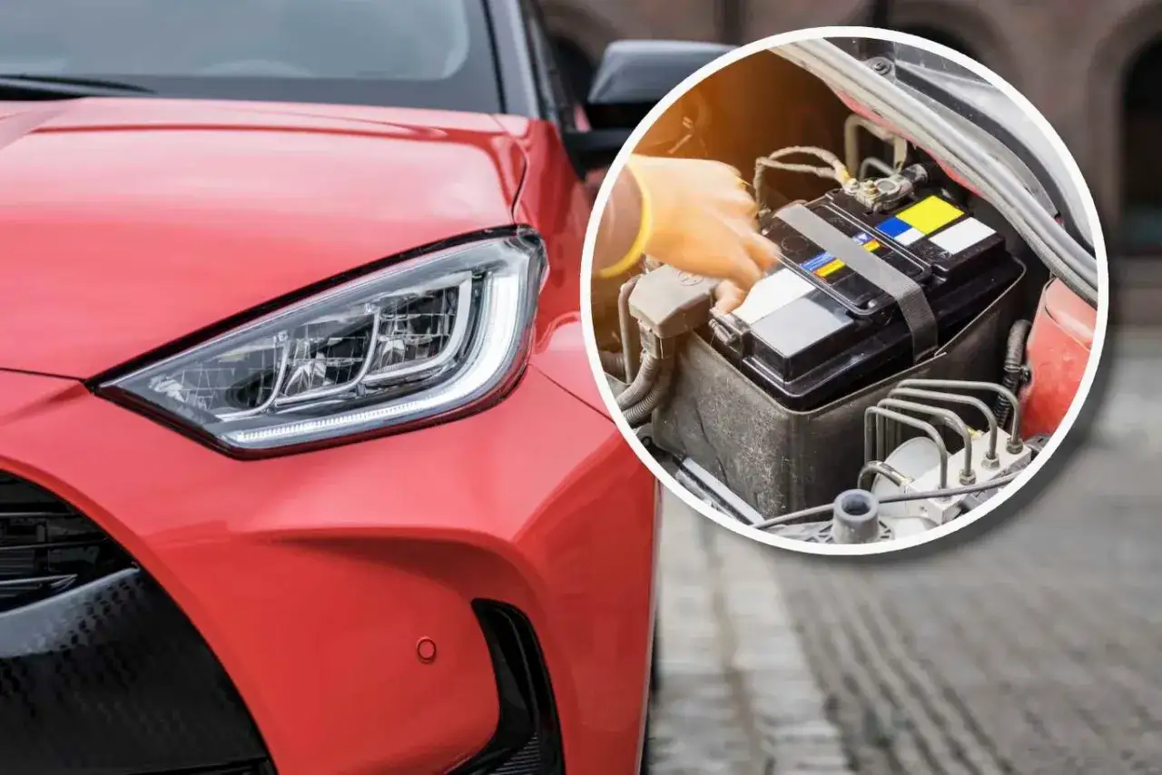 Gdzie jest akumulator w Toyota Prius? Widać go w okręgu, pod maską, obok silnika.