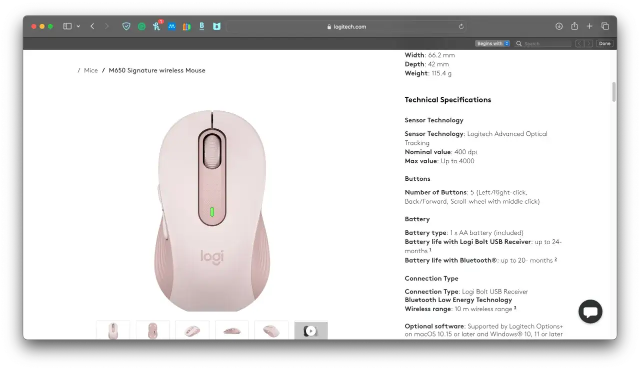 Mysz Logitech M650 Signature. Nominalna wartość DPI to 400, maksymalna do 4000. Dowiedz się, jak sprawdzić DPI.