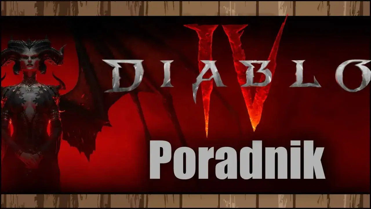Diablo IV z Lilith i napisem "Poradnik" na czerwonym tle.