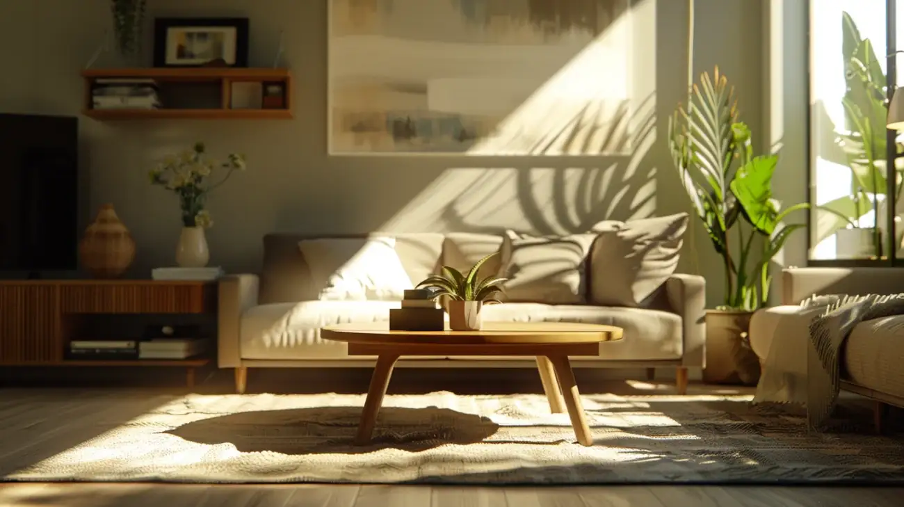 Stylowa aranżacja salonu w drewnie i odcieniach szarości