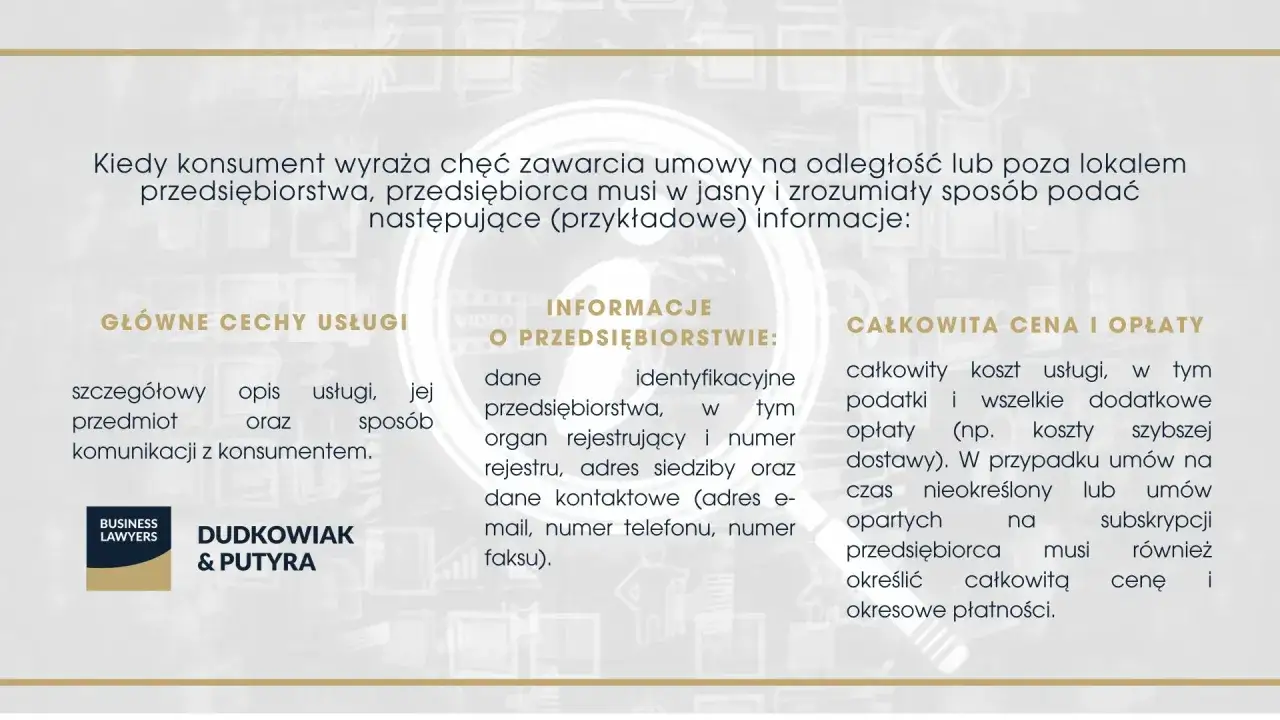 Kiedy konsument chce zawrzeć umowę, przedsiębiorca musi podać informacje o sobie, usługach i cenach. To kluczowe, gdy sprzedawca może odstąpić od umowy.