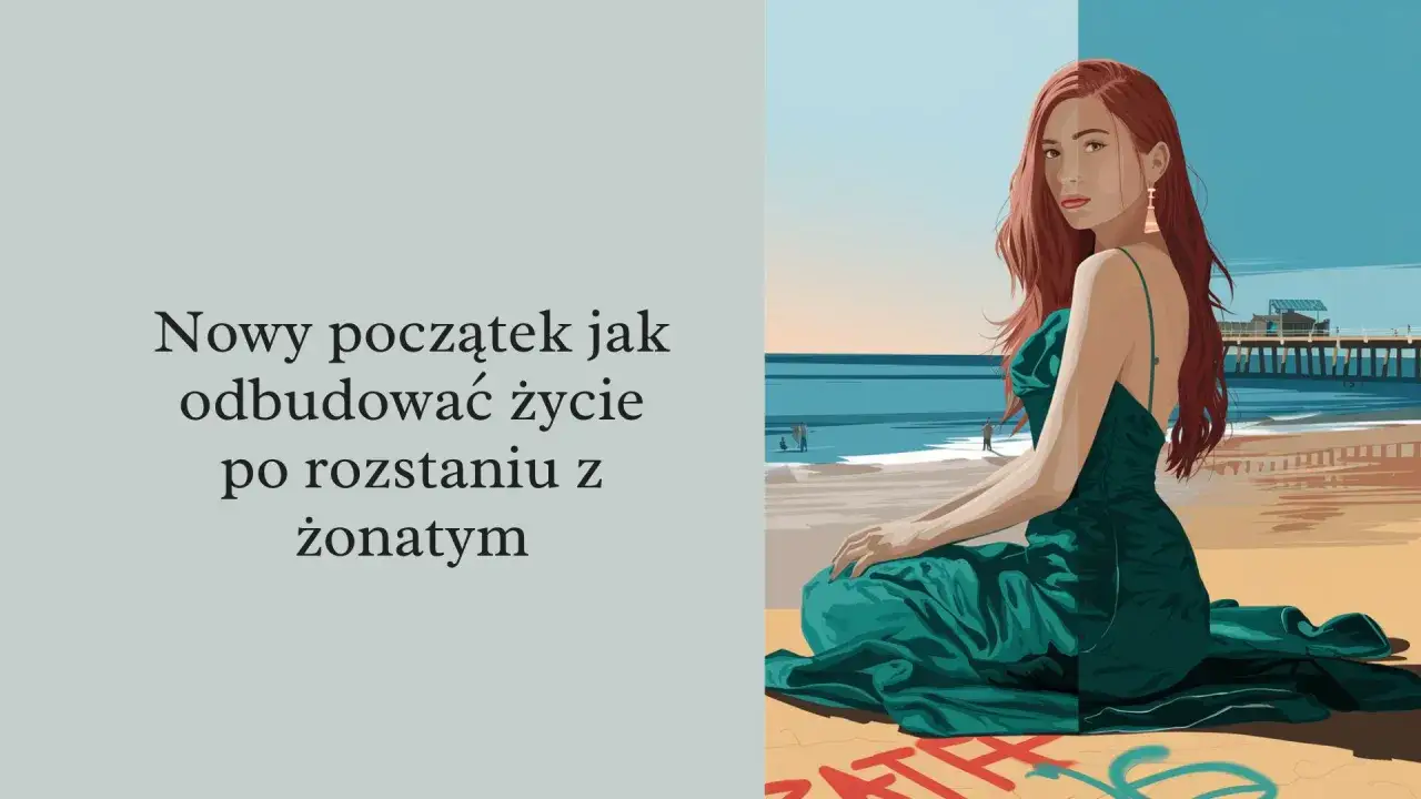Kobieta w zielonej sukni na plaży, symbolizująca nowy początek po rozstaniu z żonatym.