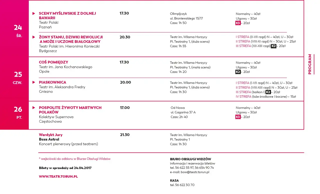 Sprawdź, ile kosztują bilety do teatru na spektakle od 24 do 26 czerwca. Ceny od 15 zł.