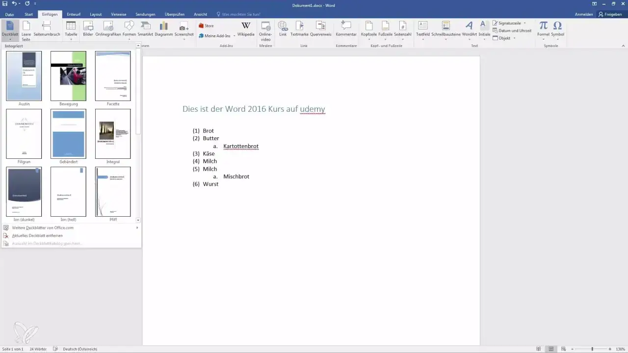 Wybierz "Wstaw" > "Podział strony", aby podzielić dokument w Wordzie. Widok pokazuje opcje wstawiania stron.