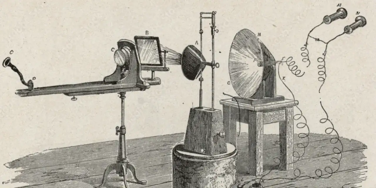Ilustracja przedstawia wczesny aparat telefoniczny, który pomógł odpowiedzieć na pytanie, kto wynalazł telefon i kiedy.