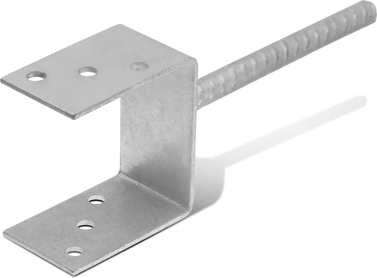 Metalowa kotwa typu U z trzpieniem, do mocowania słupków.