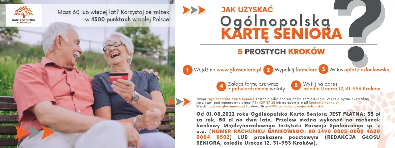 Ogólnopolska Karta Seniora uprawnia do zniżek w 4300 punktach w całej Polsce. Dowiedz się, jak ją uzyskać!