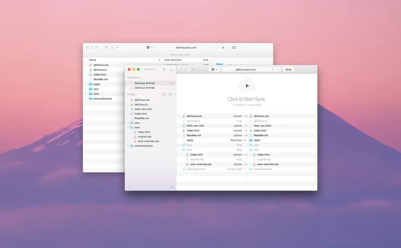 Dwa okna Findera na Macu pokazujące pliki projektu strony internetowej.