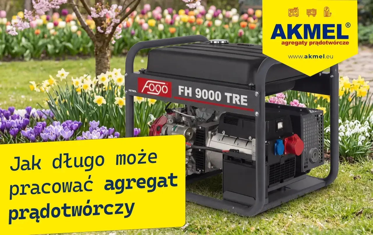 Agregat prądotwórczy Fogo FH 9000 TRE w otoczeniu wiosennych kwiatów. Dowiedz się, jak długo może pracować agregat prądotwórczy.