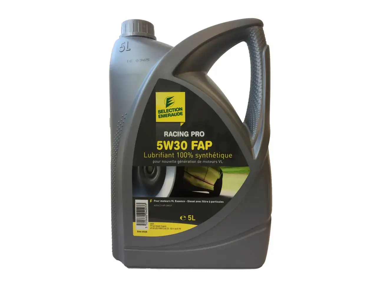 Bidon d'huile moteur 5L "RACING PRO 5W30 FAP" de Selection Emeraude.