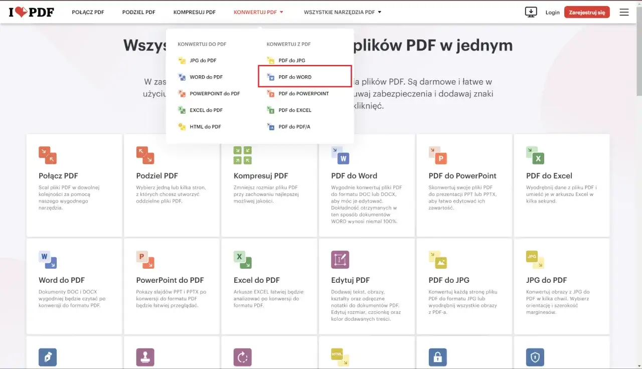 Konwersja PDF do WORD. Zapisz pliki PDF jako edytowalne dokumenty WORD, zachowując formatowanie.