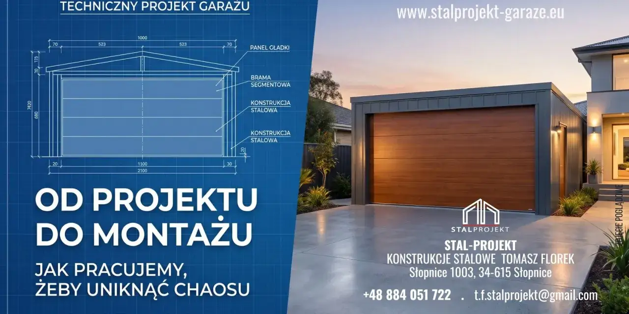 Nowoczesny garaż z poddaszem, projektowany i budowany przez Stal-Projekt. Od projektu do montażu, bez chaosu.