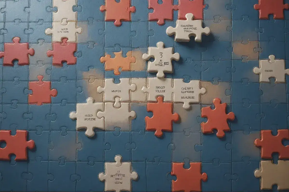 Jak krzyżówki pomagają w skutecznej nauce języka angielskiego? Puzzle z angielskimi słówkami i frazami tworzą obraz wiedzy.