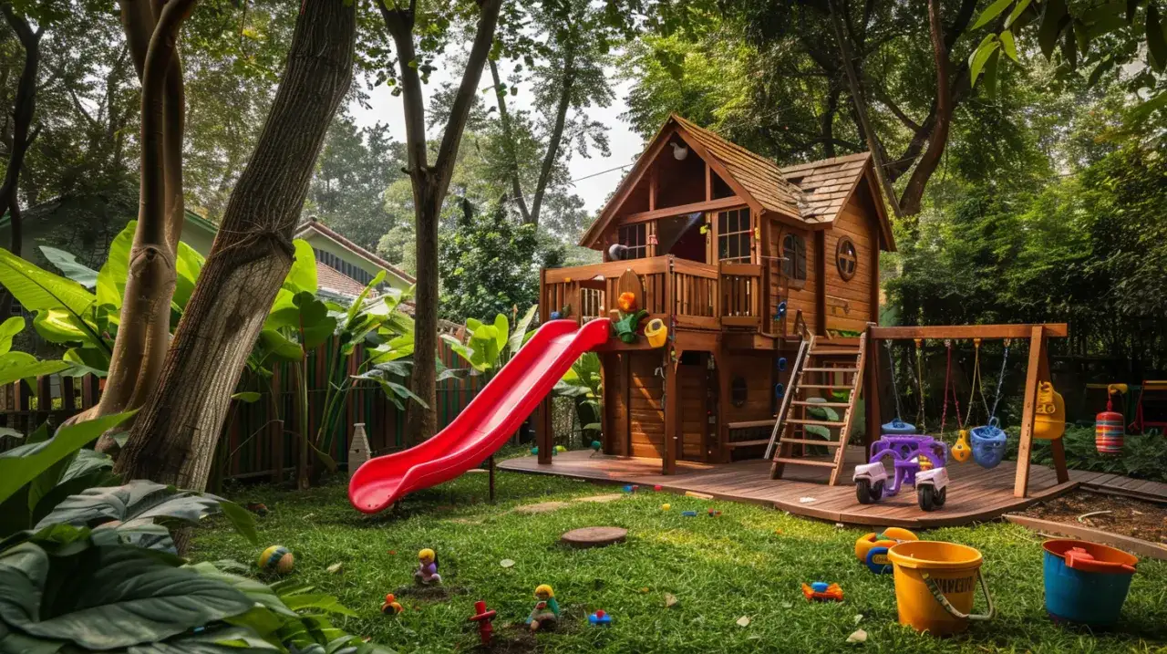 Domek z huśtawką i zjeżdżalnią - Idealne miejsce zabaw dla małych odkrywców