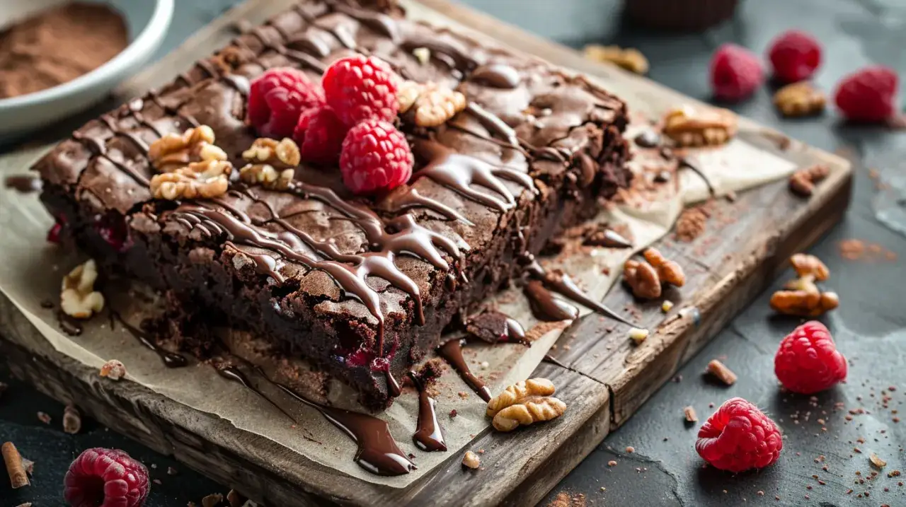 Przepis na brownie z malinami, czekoladą i orzechami