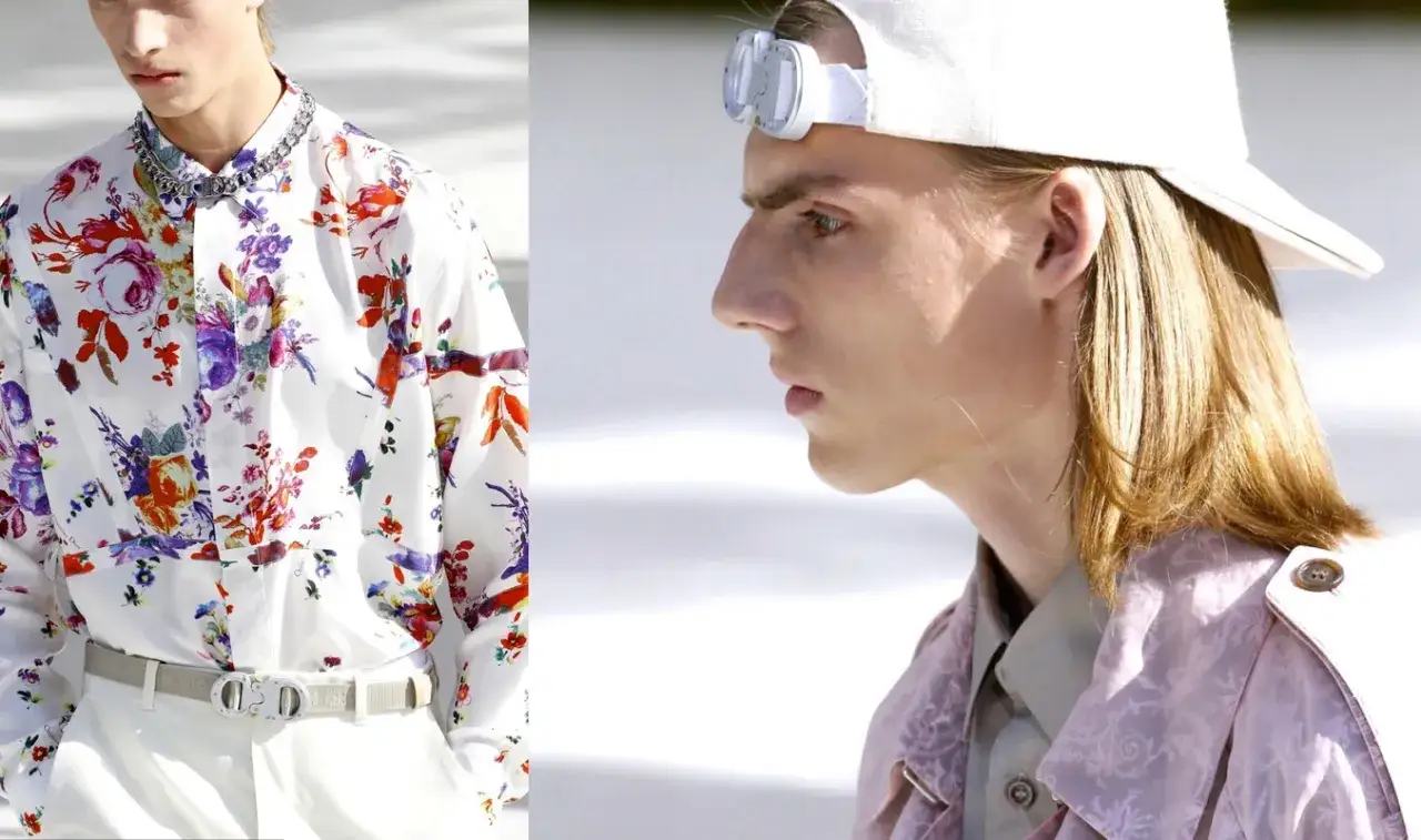 Model w kwiecistej koszuli i model w czapce z goglami na czole.