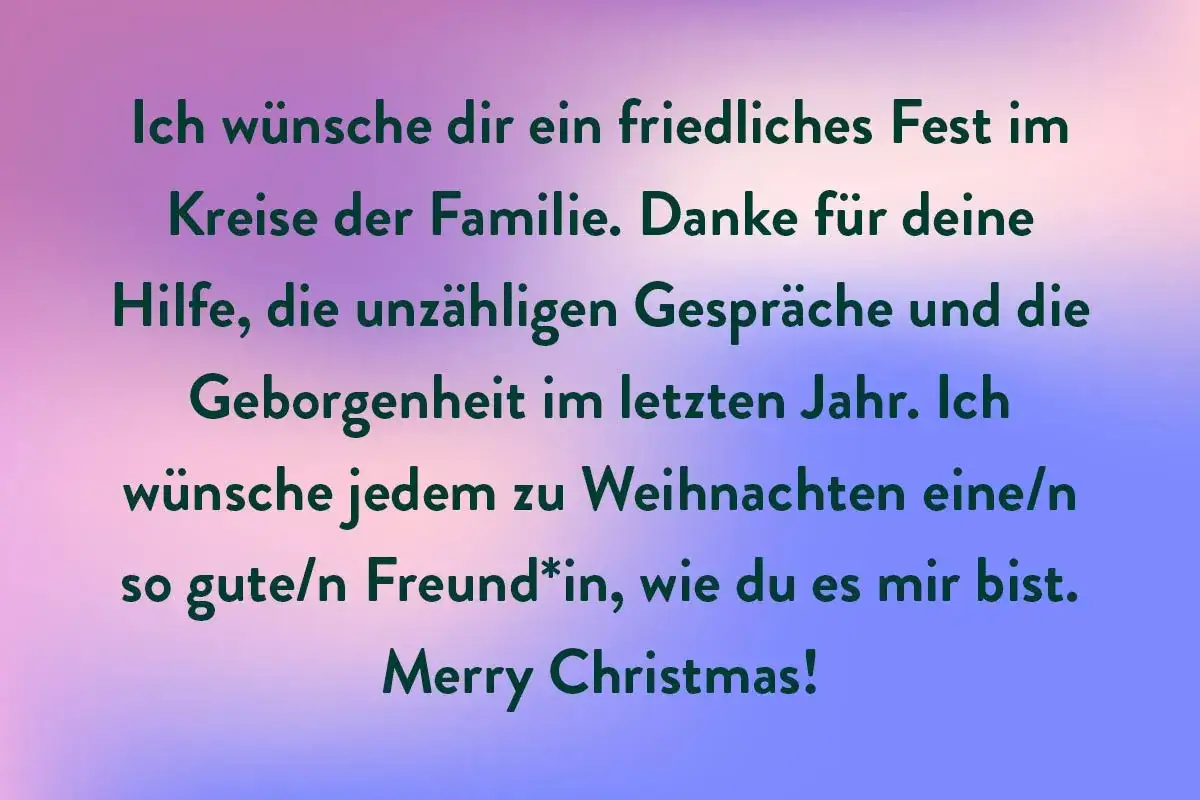 Weihnachtsgrüße mit Gedichttext auf farbigem Hintergrund.
