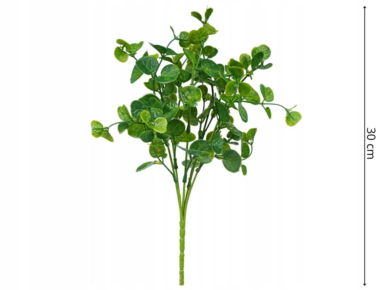 Sztuczny, zielony dodatek do bukietów z okrągłymi listkami, ok. 30 cm.