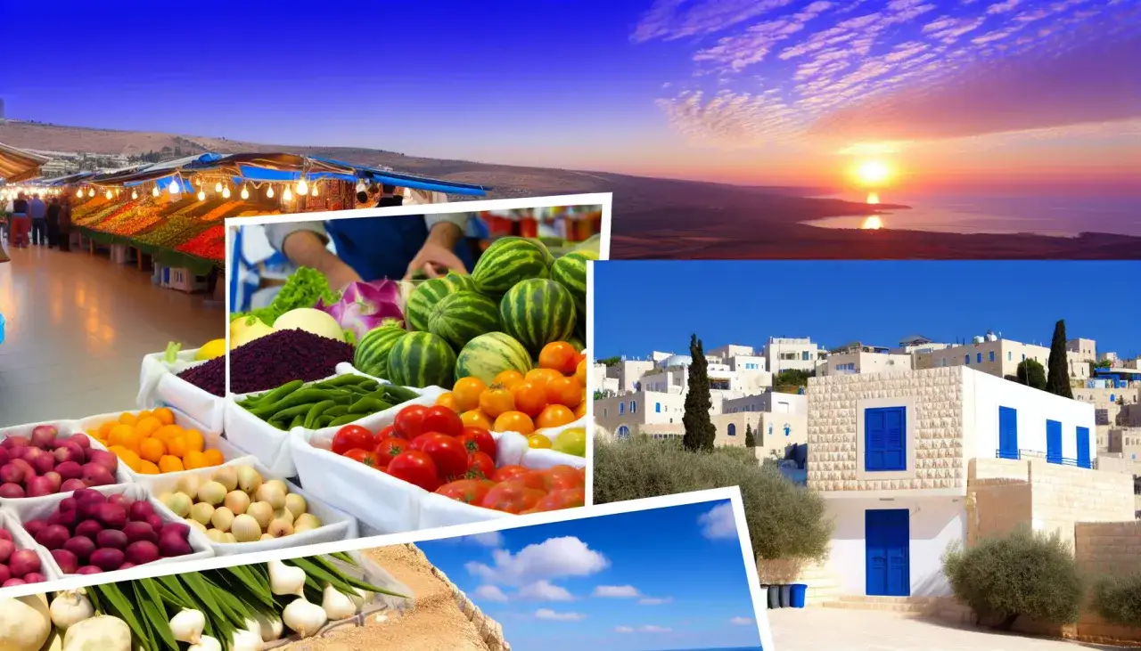 Kolorowy targ z owocami i warzywami, zachód słońca nad morzem, białe domy i błękitne niebo. Czy w Izraelu jest bezpiecznie? Tak, to piękny kraj.