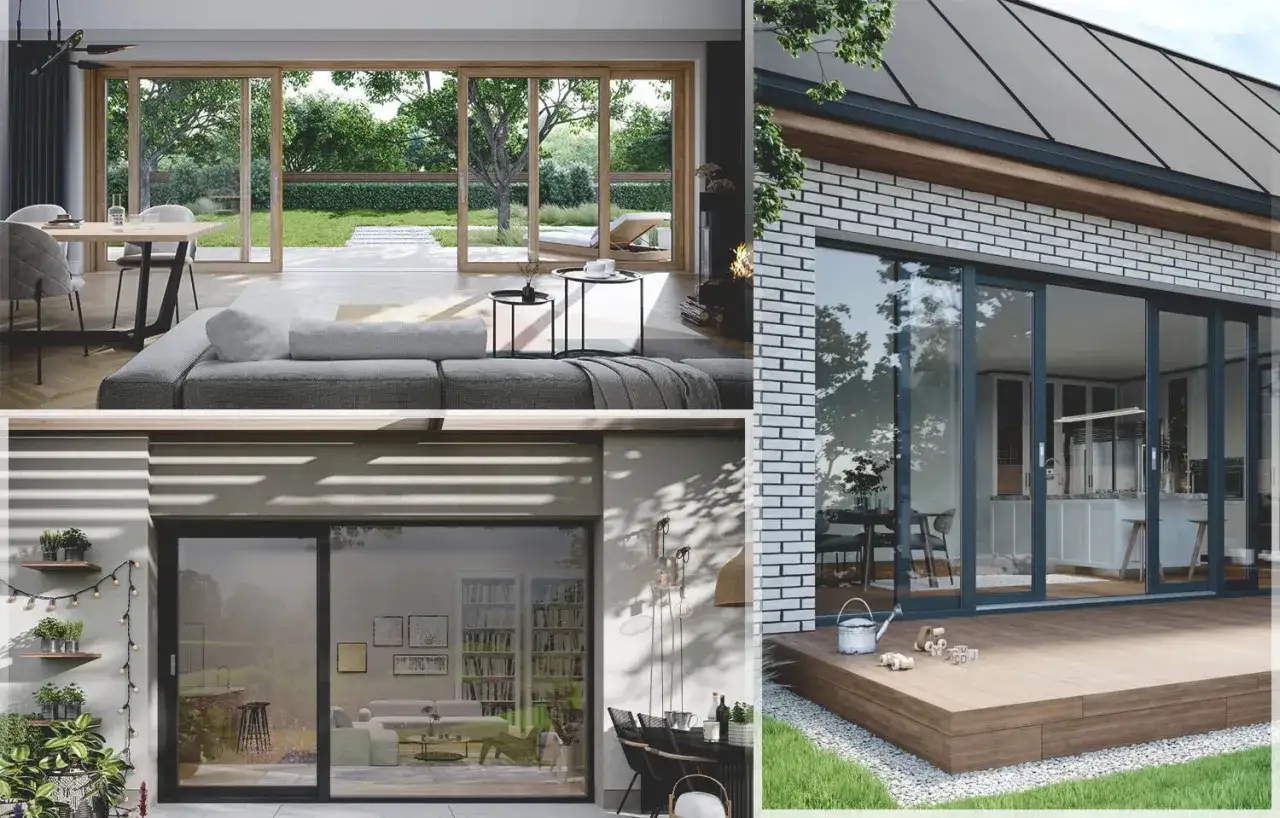 Nowoczesne drzwi balkonowe przesuwne łączą wnętrze z ogrodem, tworząc przestronne i jasne domy.