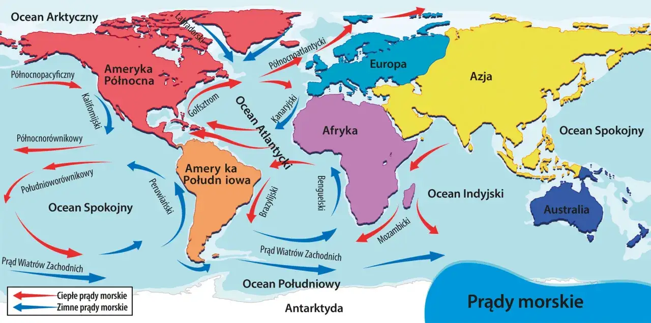 Mapa prądów morskich. Czy ocean atlantycki jest słony? Tak, jak wszystkie oceany świata, jest słony.