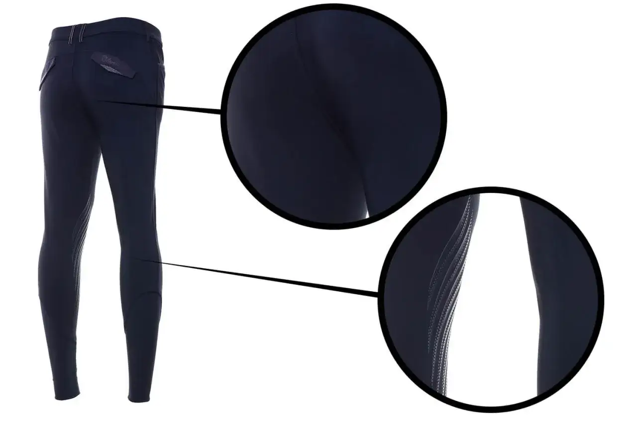 Granatowe bryczesy damskie z pełnym lejem, idealne dla każdej amazonki ceniącej komfort i styl.