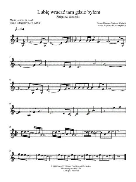 Nuty do Lubię wracać tam gdzie byłem – graj ulubioną piosenkę