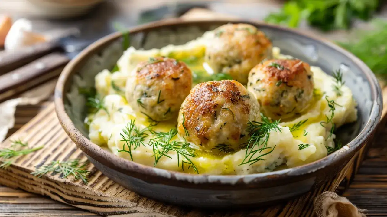 Pulpety z dorsza z sosem koperkowym i puree ziemniaczanym