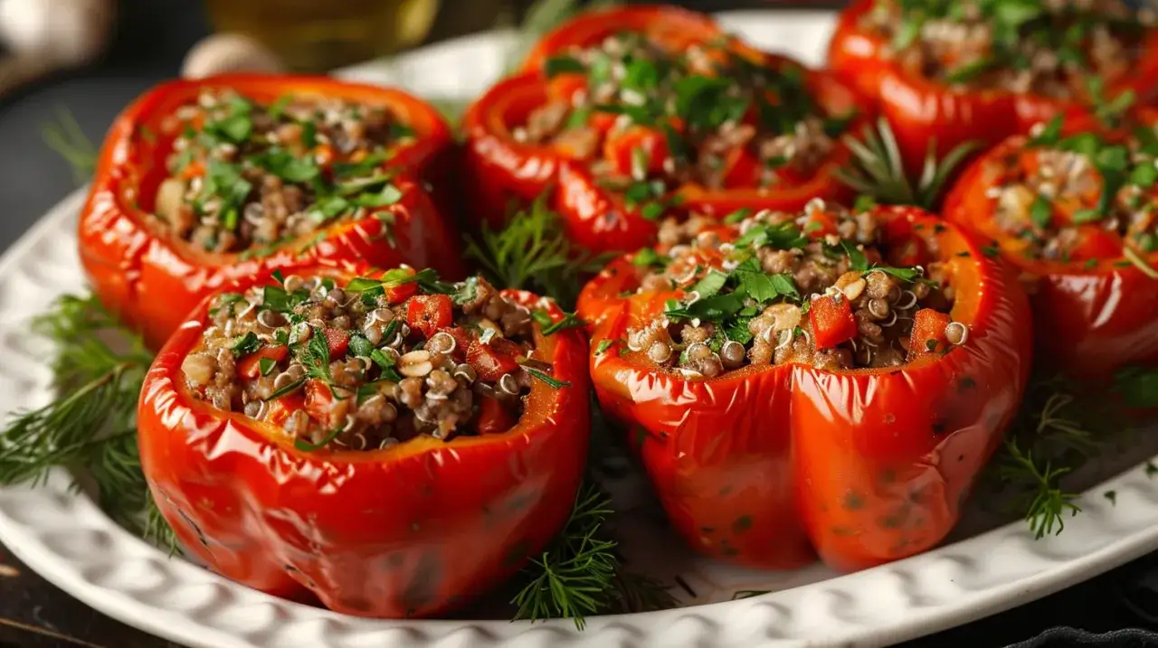 Papryka faszerowana kaszą gryczaną, mięsem mielonym i ziołami