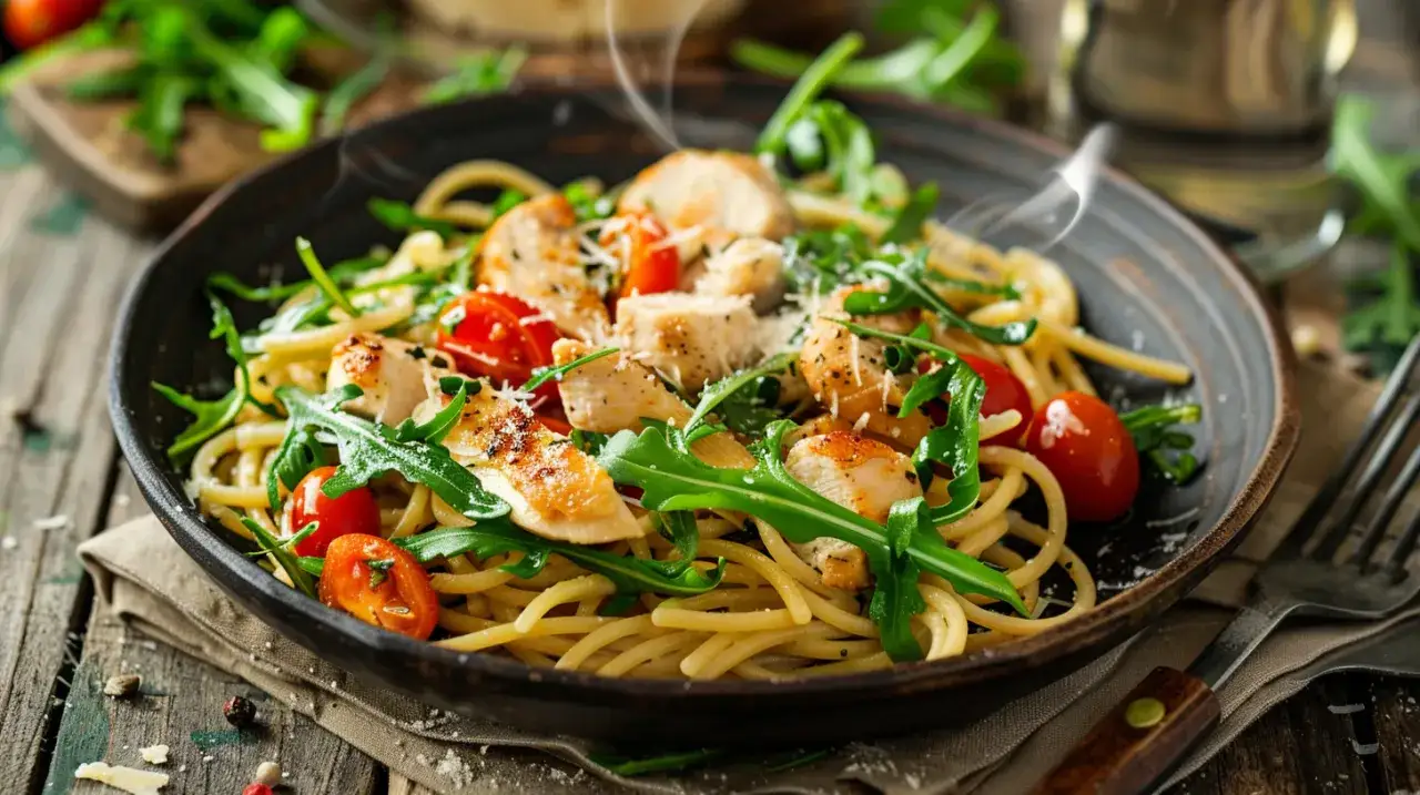 Makaron z kurczakiem i rukolą: Obiad gotowy w 20 minut dla każdego