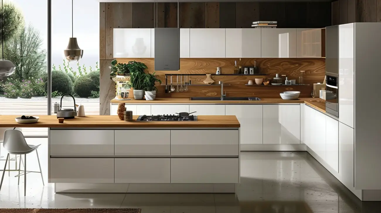 Biel i drewno w kuchni - najmodniejsze trendy aranżacji 2025