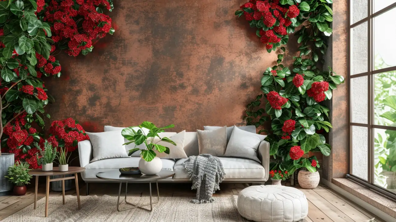 Innowacyjna aranżacja - miedziana ściana w salonie jako ozdoba