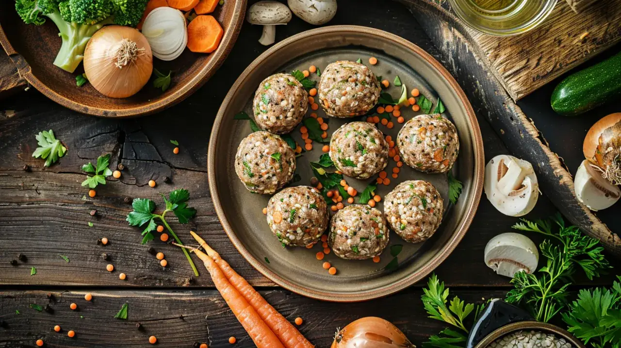 Wegańskie klopsiki z soczewicy, kaszy jaglanej i warzyw