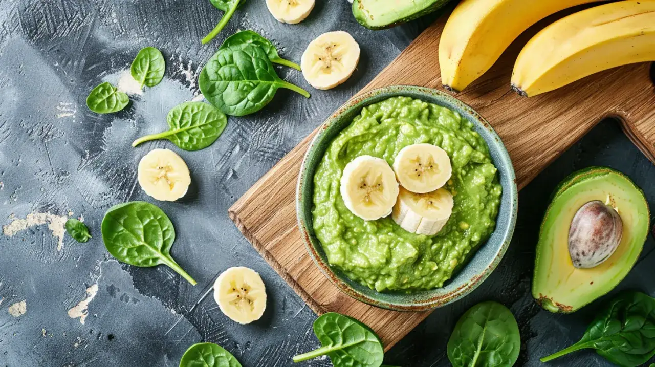 Pasta z awokado dla niemowlaka z dodatkiem banana i szpinaku