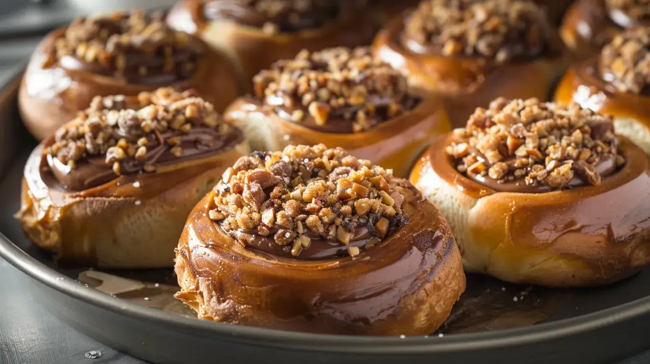 Bułeczki drożdżowe z nutellą, orzechami laskowymi i kruszonką