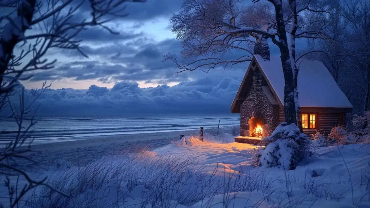 Domek nad morzem z kominkiem: Zimowy wypoczynek na plaży