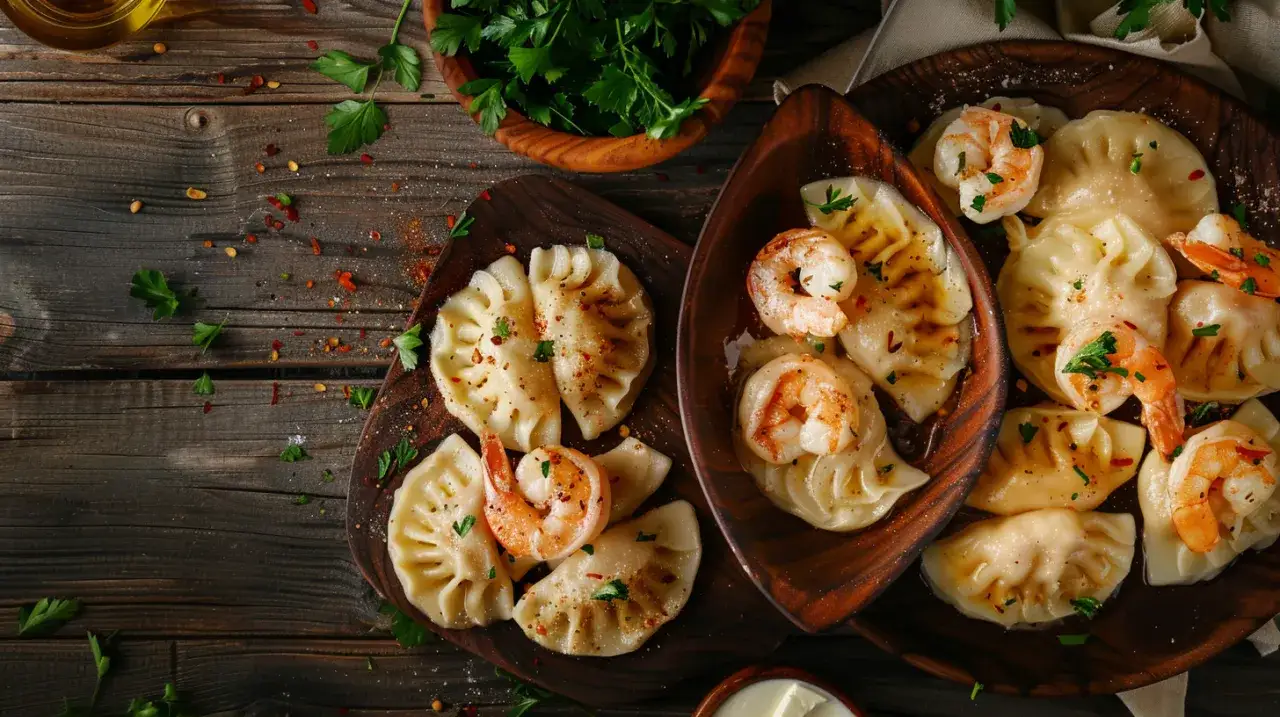Pierogi i pierożki z krewetkami, serem i natką pietruszki