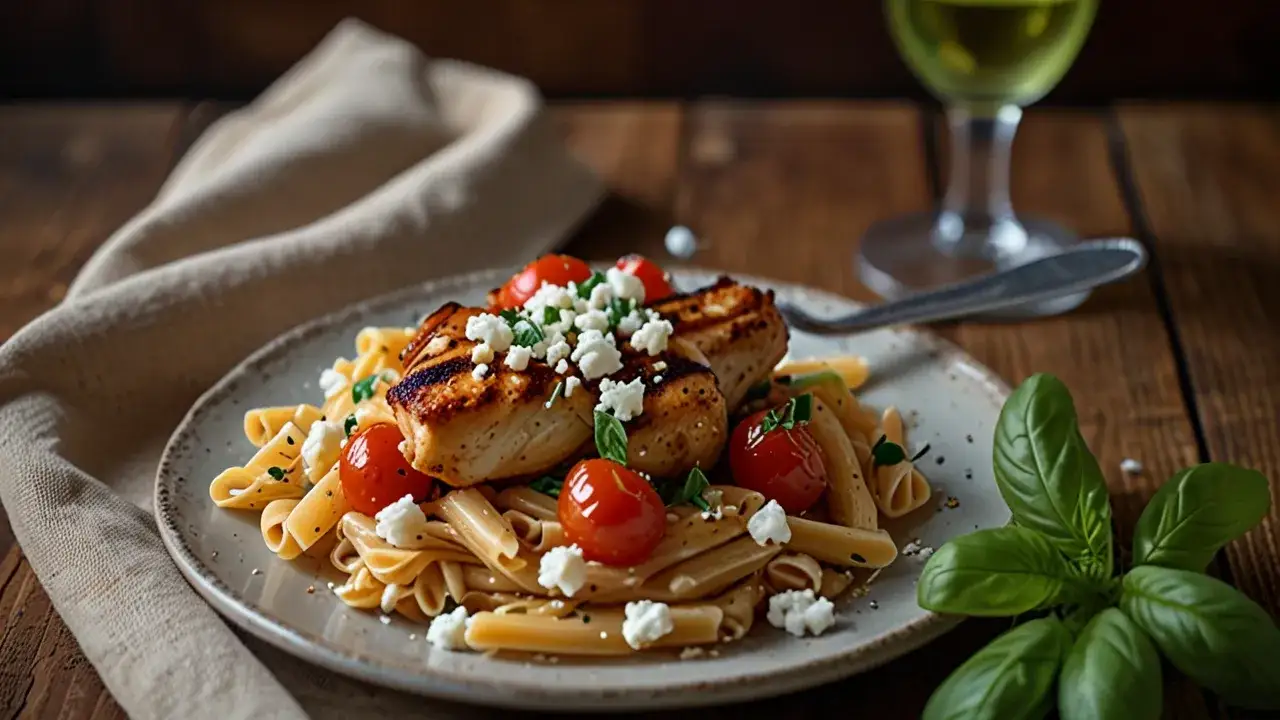 Makaron z fetą i kurczakiem w sosie pomidorowym: Pyszne połączenie