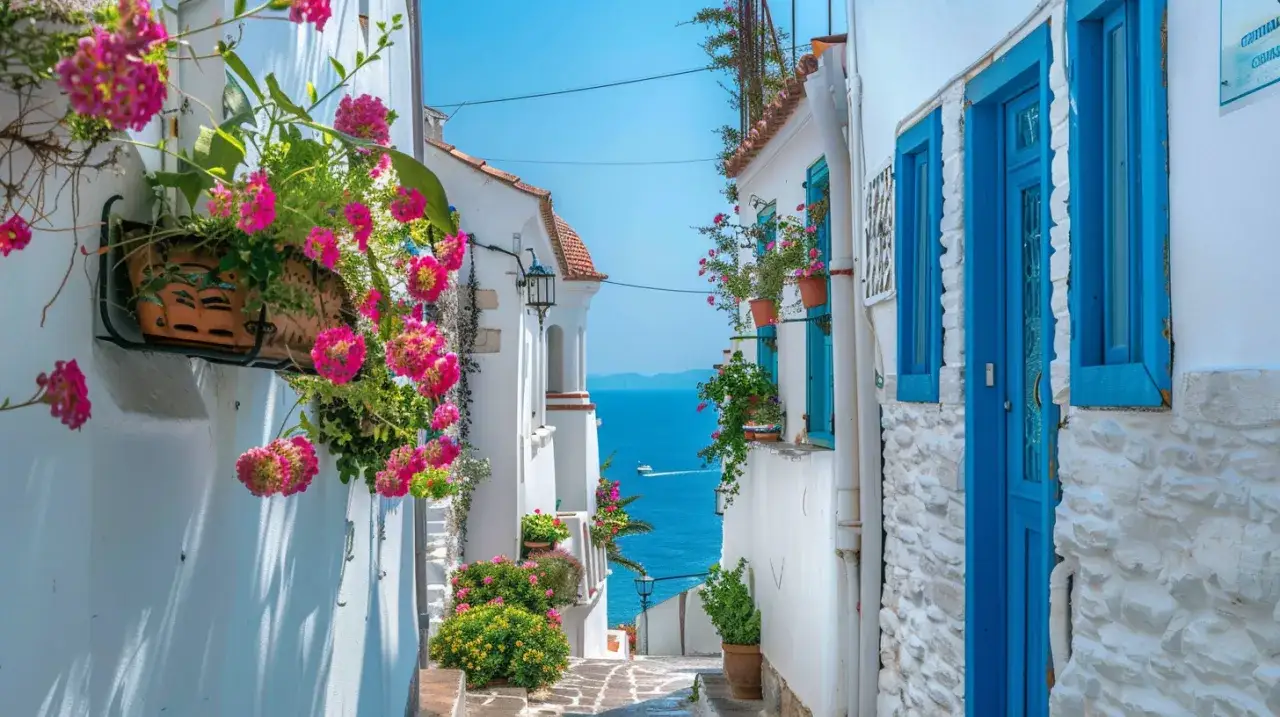Grecja białe domki: typowy krajobraz greckich wysp i ich białych domków