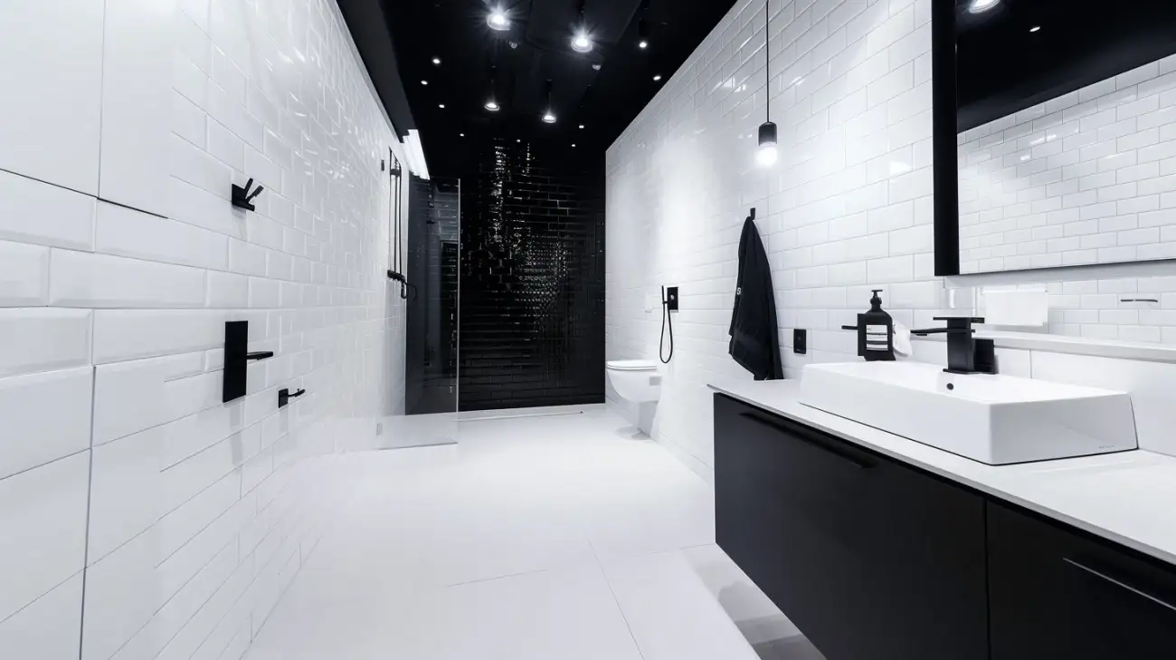 Biała łazienka czarne dodatki: Kontrastowe połączenie kolorów 