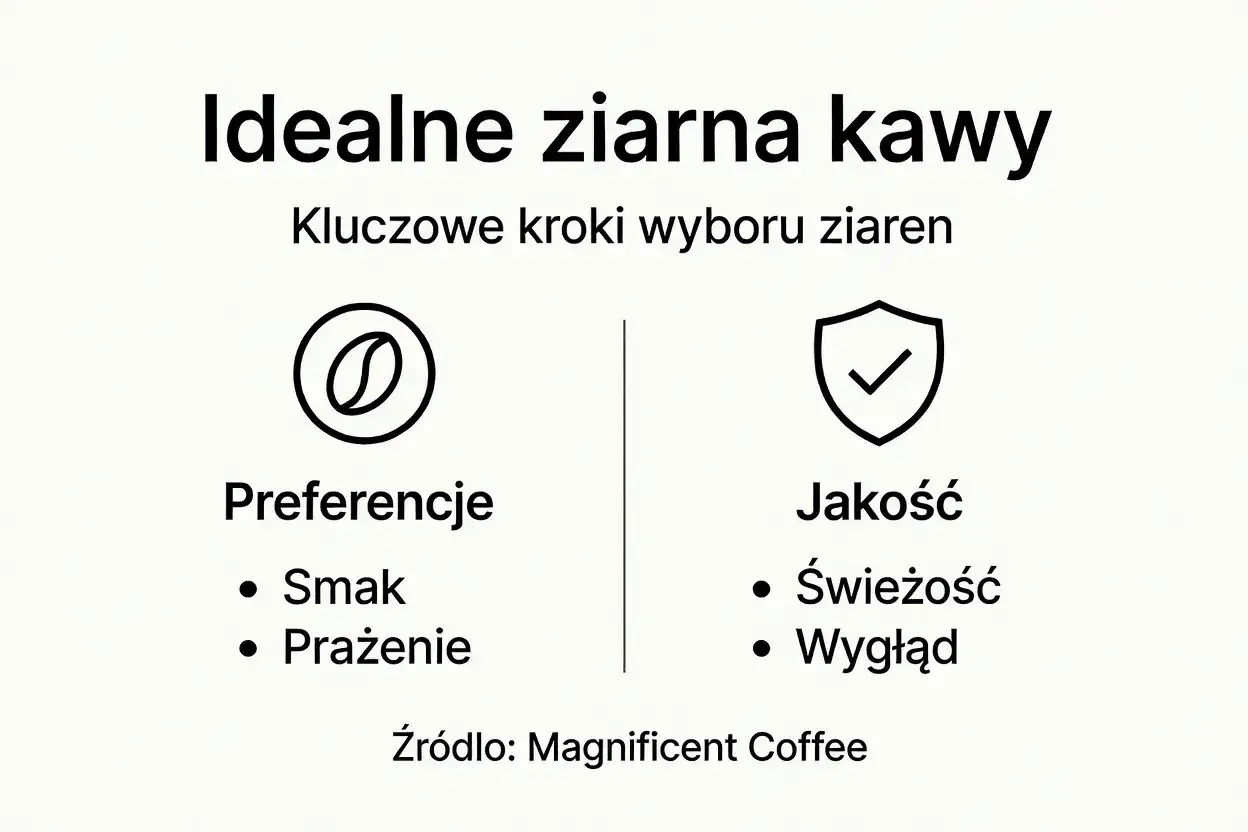 Idealne ziarna kawy: kluczowe kroki wyboru. Preferencje (smak, prażenie) i jakość (świeżość, wygląd) to ważne czynniki przy wyborze gatunków kawy.