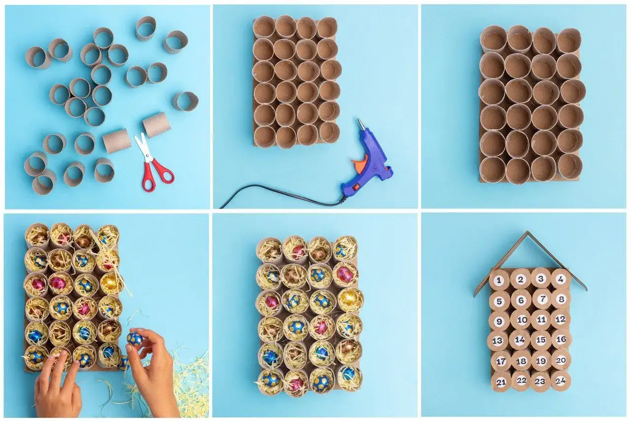 Krok po kroku: jak zrobić kalendarz adwentowy z rolek papieru. Wypełnianie słodkościami i ozdabianie.