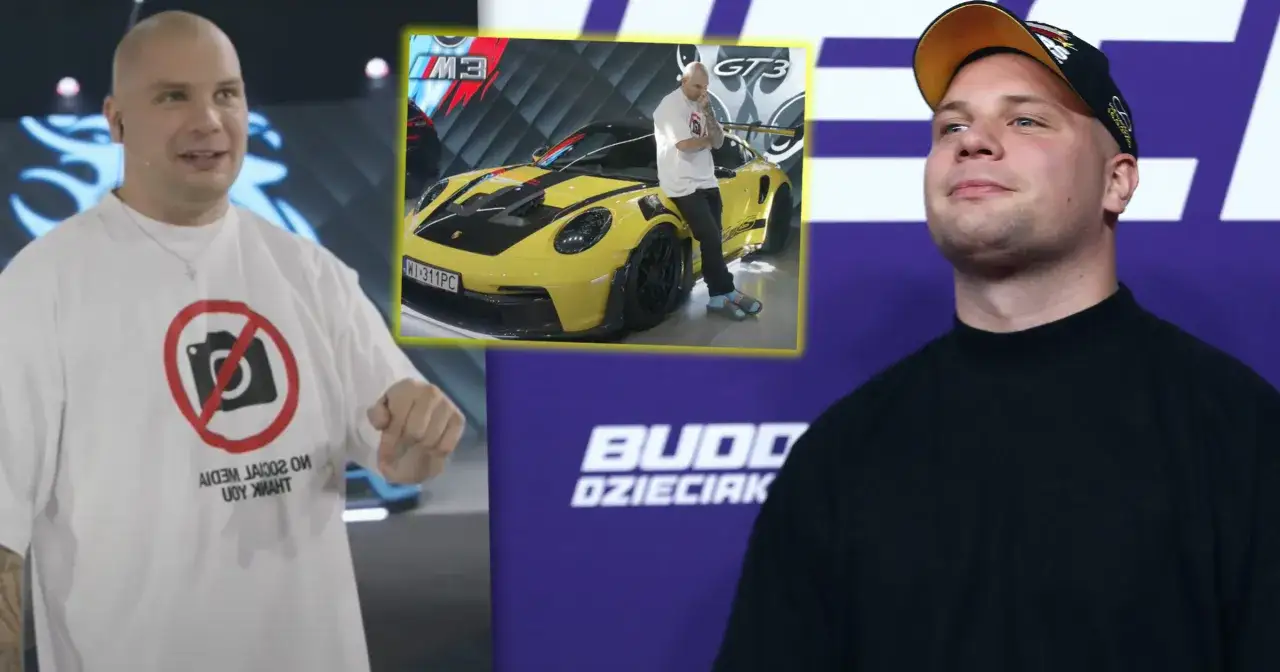 Kiedy losowanie Buddy, mężczyzna w koszulce z zakazem robienia zdjęć i żółte Porsche GT3.