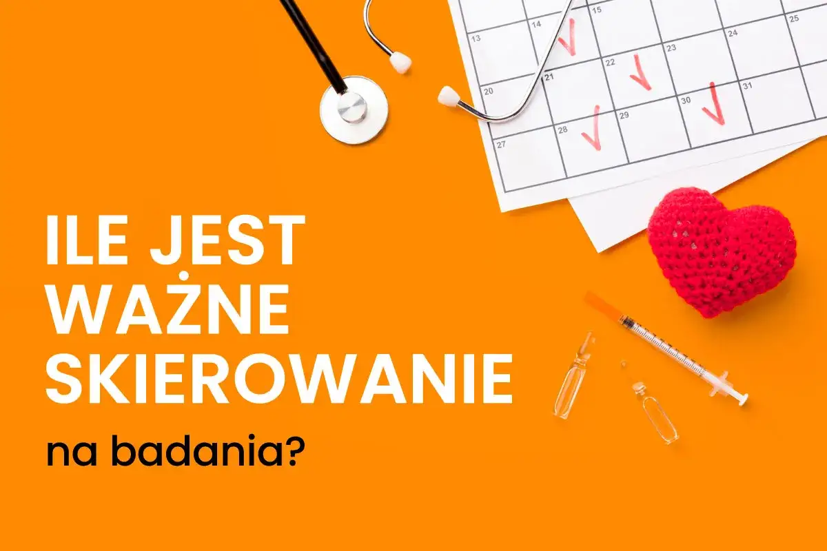 Ile czasu jest ważne skierowanie do laboratorium? Stetoskop, kalendarz z zaznaczonymi datami, strzykawka i serce sugerują tematykę medyczną.
