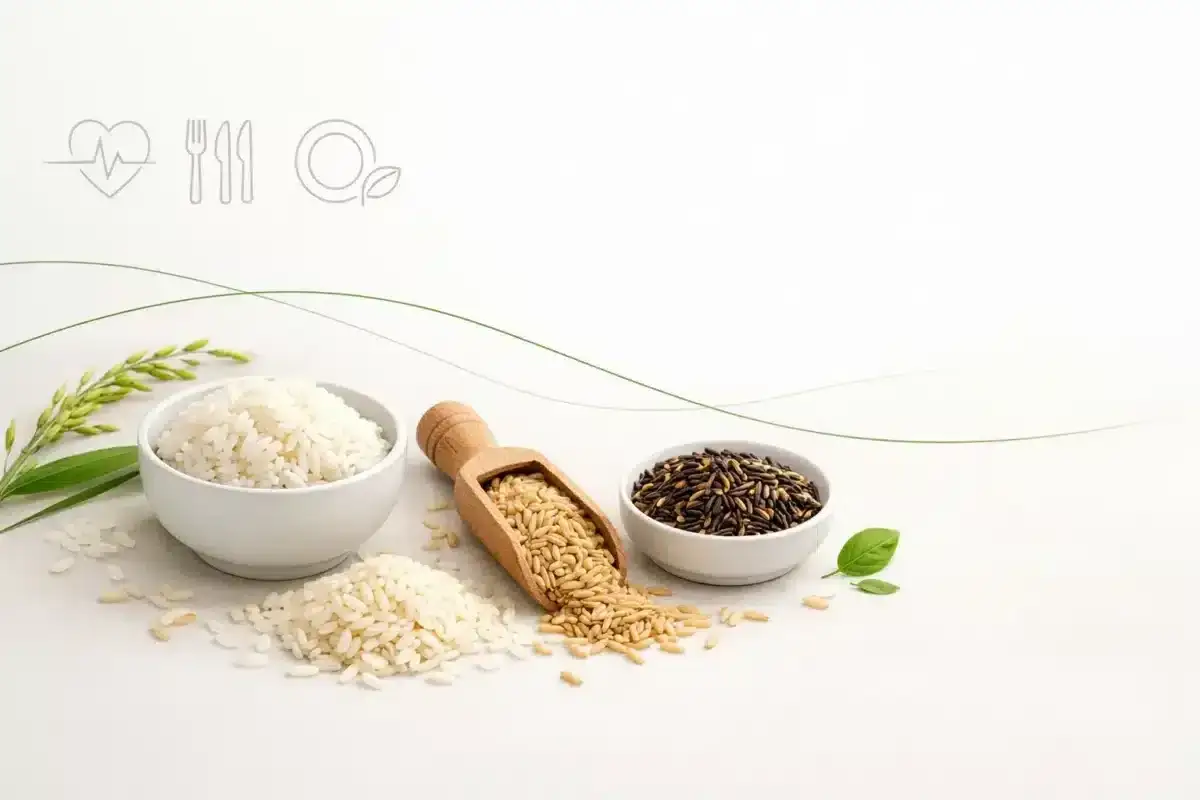 Misternie ułożone miseczki z ryżem: białym, dzikim i łuskanym. Czy od ryżu się tyje? Zależy od jego rodzaju i sposobu przygotowania.