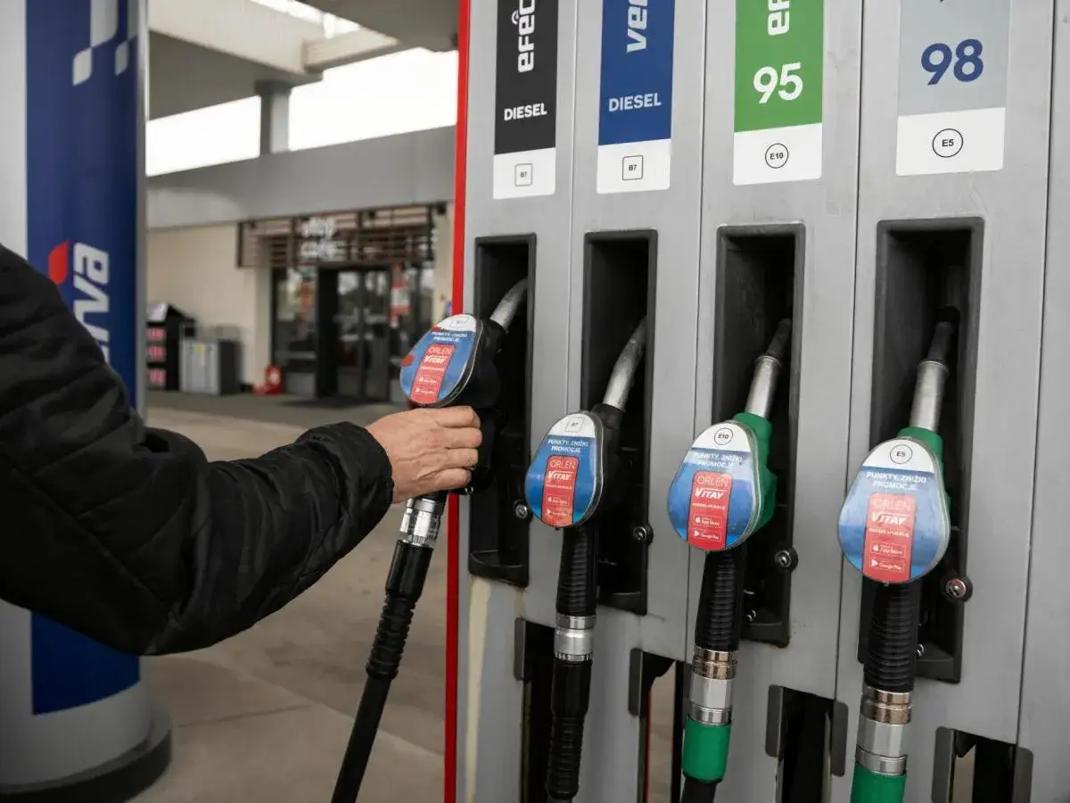 Ręka sięga po dystrybutor z napisem DIESEL. Czy warto tankować verva diesel? Sprawdź ceny paliw.